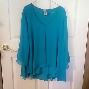 Women's silky Ling sleeve blousetTeal long sleeve silky blouse 3X by Catherines
